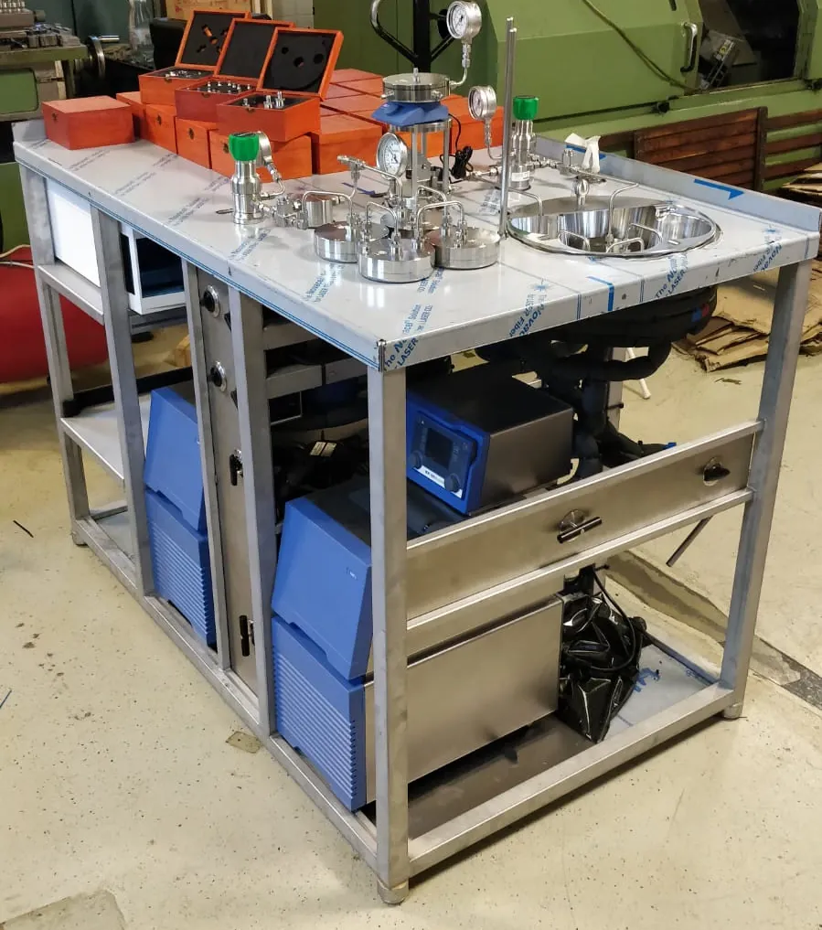 The assembled nanofiltration research platform at the assembly location, staged and ready for crating and international export.